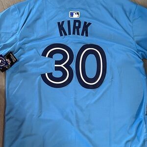 Blue Jays Kirk #30 Powder Blue Jersey with World Series Patch